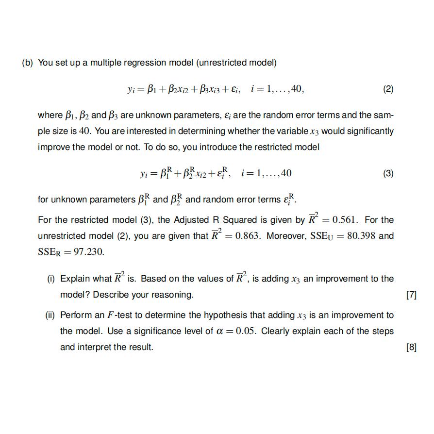 Solved (b) ﻿You Set Up A Multiple Regression Model | Chegg.com