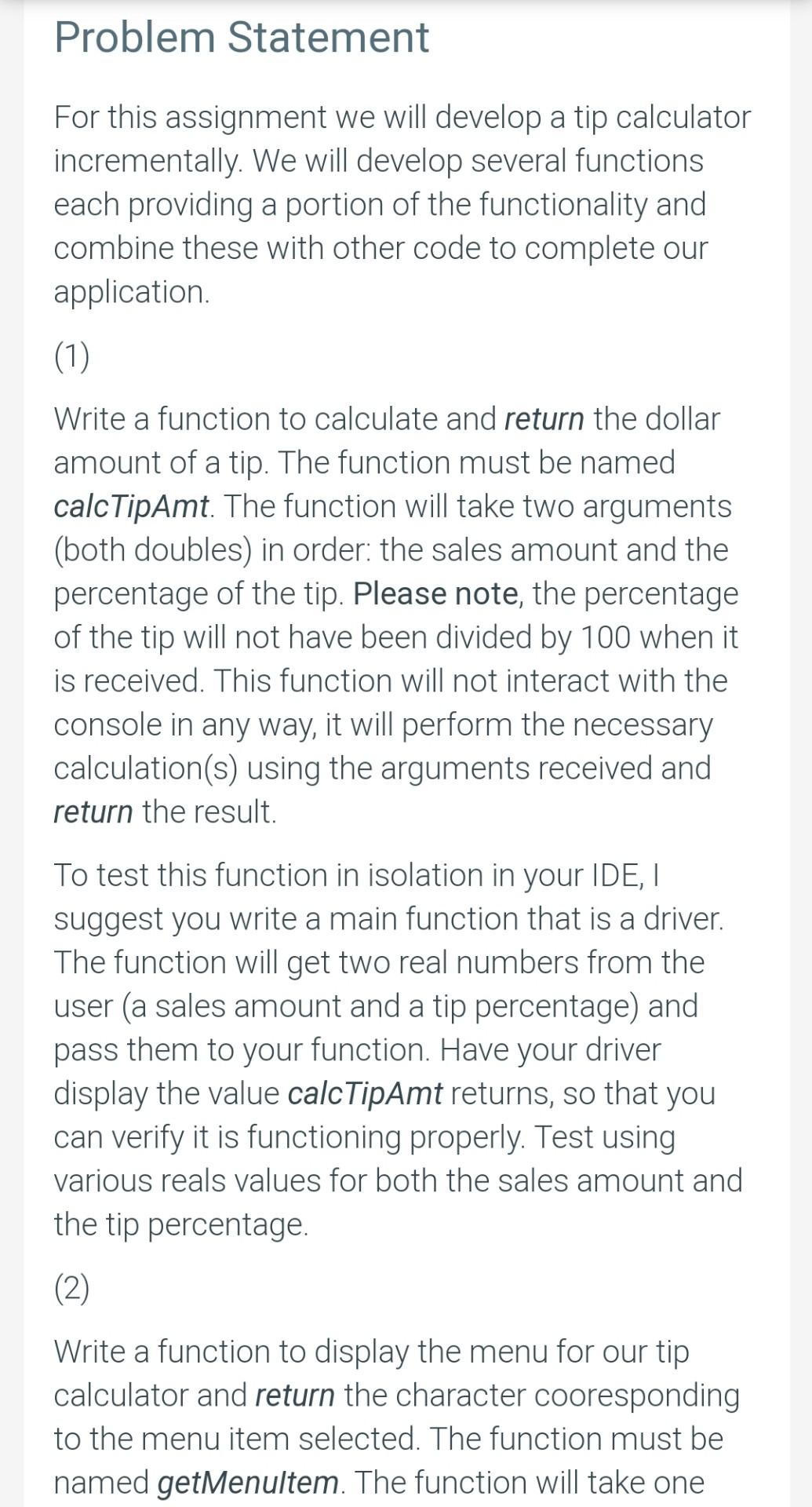 Solved Problem Statement For this assignment we will develop | Chegg.com