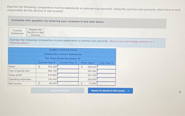 Solved Express the following comparative income statements | Chegg.com