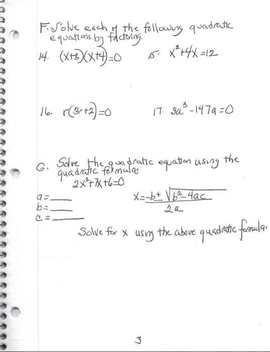 Solved F. Solve each of the following quadratic equations by | Chegg.com