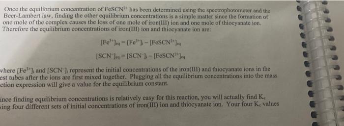 Solved Once The Equilibrium Concentration Of FeSCN Has Been | Chegg.com