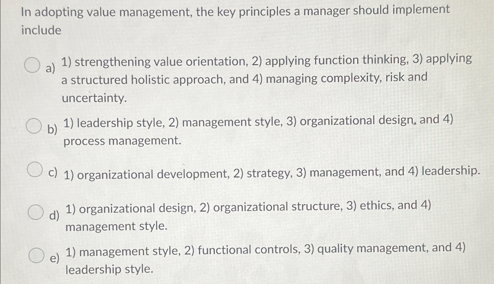Solved In adopting value management, the key principles a | Chegg.com