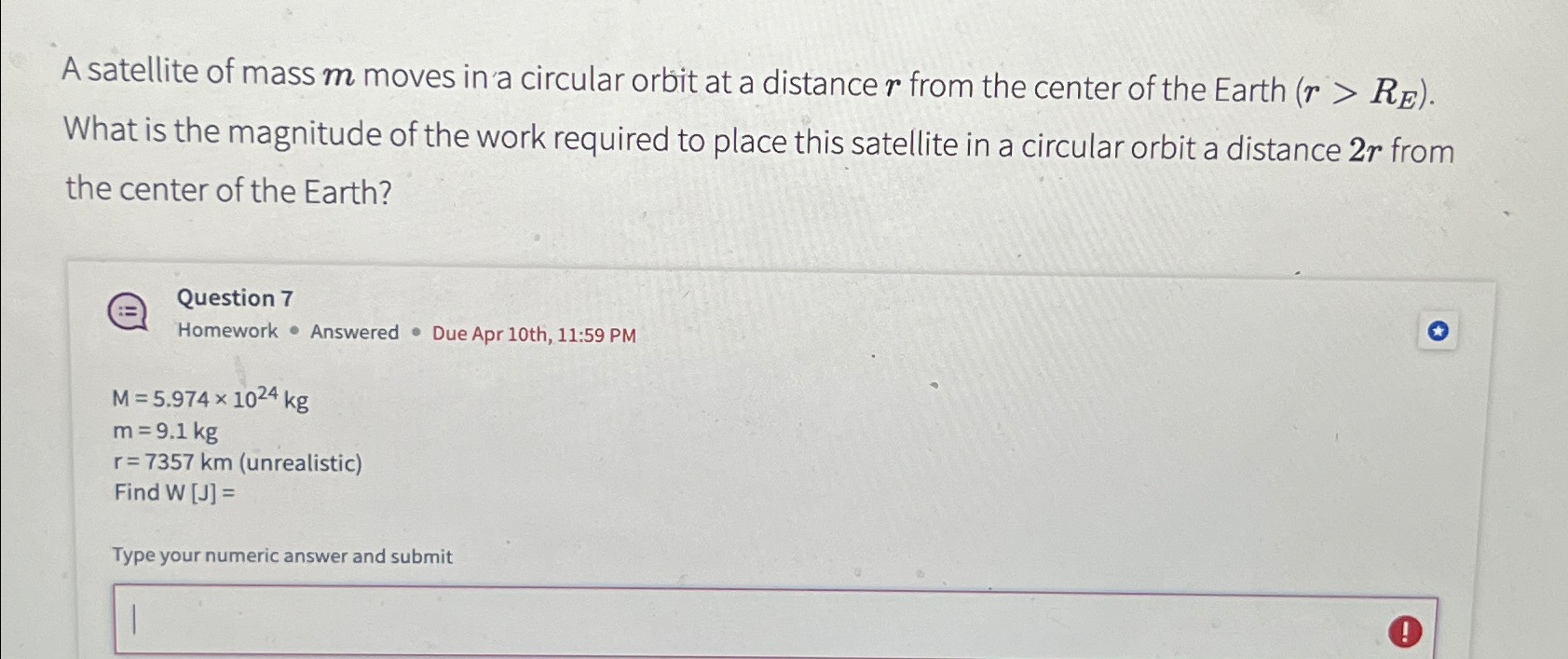 Solved A satellite of mass m ﻿moves in a circular orbit at a | Chegg.com