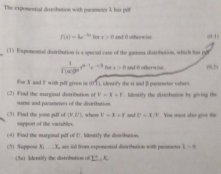 Solved The exponential distribution with parameter λ has pdf | Chegg.com