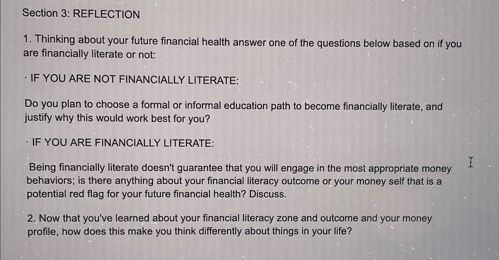 Solved Section 3: REFLECTIONThinking about your future | Chegg.com