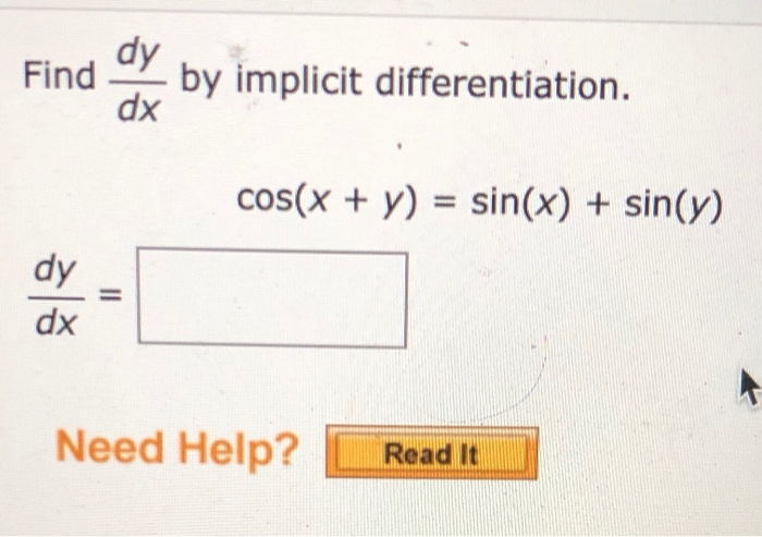 Solved Dy Find Dx By Implicit Differentiation Cos X Y