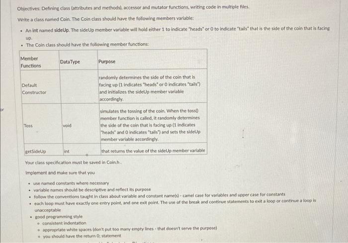 Solved a Objectives: Defining class (attributes and | Chegg.com