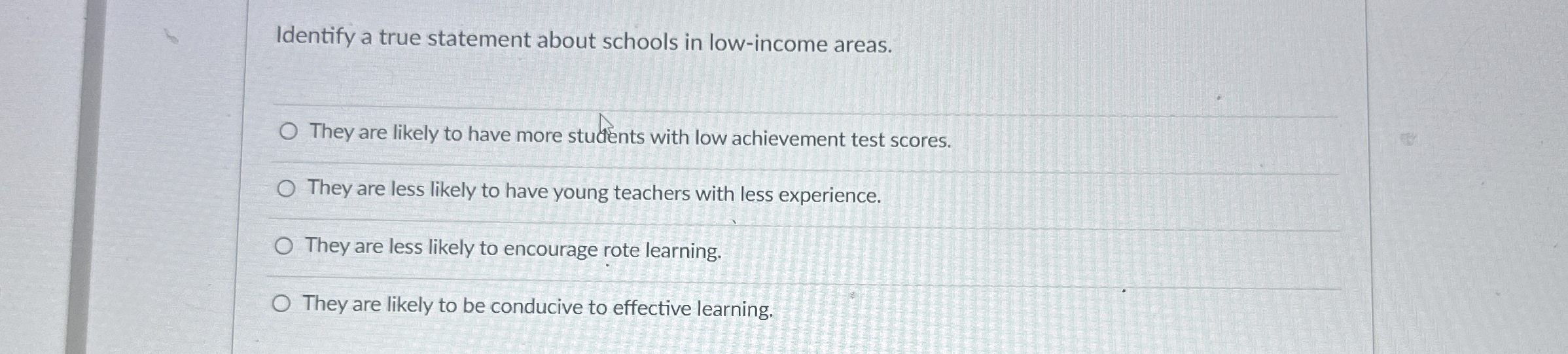 Solved Identify a true statement about schools in low-income | Chegg.com