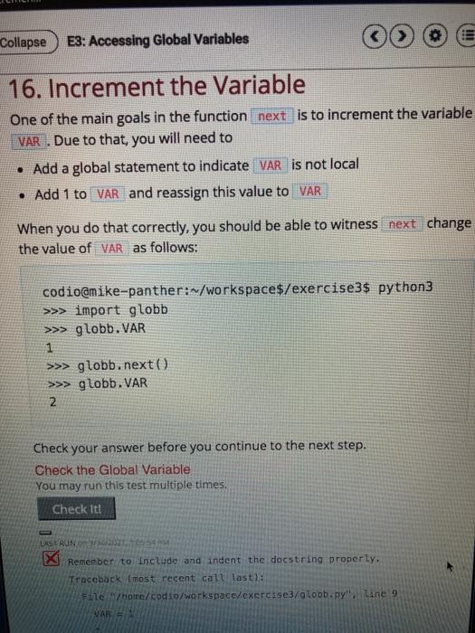Solved II! Collapse E3: Accessing Global Variables 16. | Chegg.com