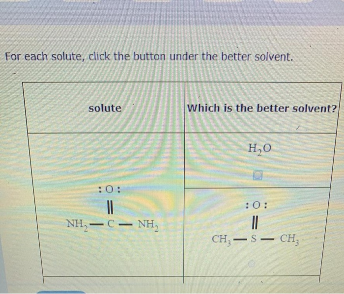 Solved For Each Solute, Click The Button Under The Better | Chegg.com