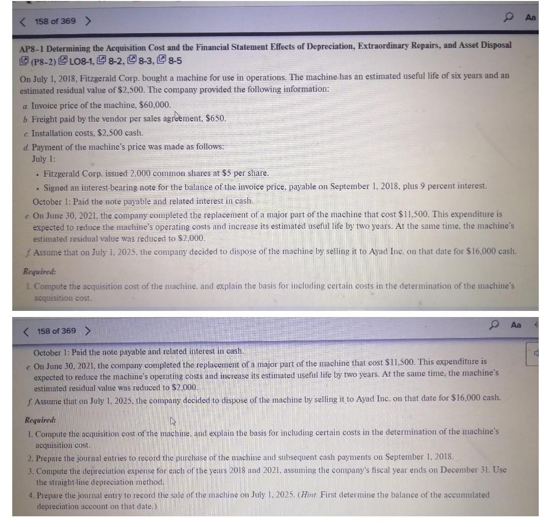 Solved AP8-1 Determining The Acquisition Cost And The | Chegg.com