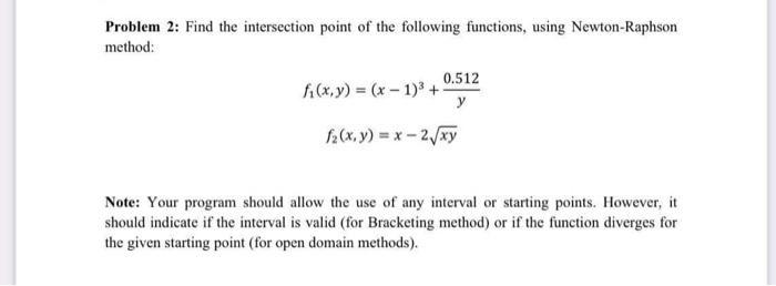 Solved Problem 2: Find the intersection point of the | Chegg.com