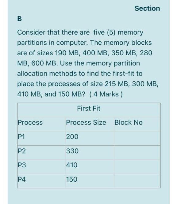 Solved Section B Consider that there are five (5) memory | Chegg.com
