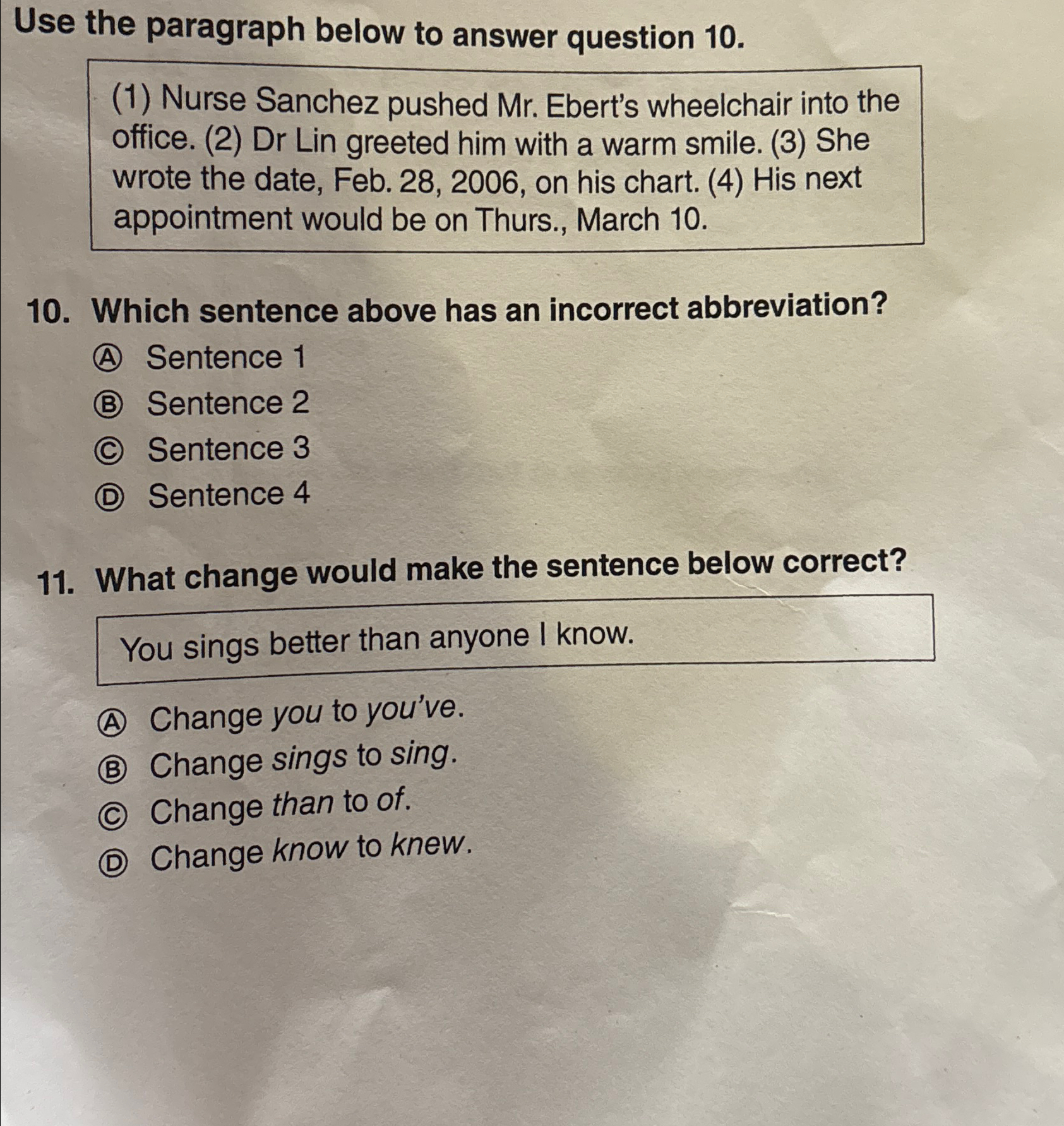 Solved Use the paragraph below to answer question 10.(1) | Chegg.com