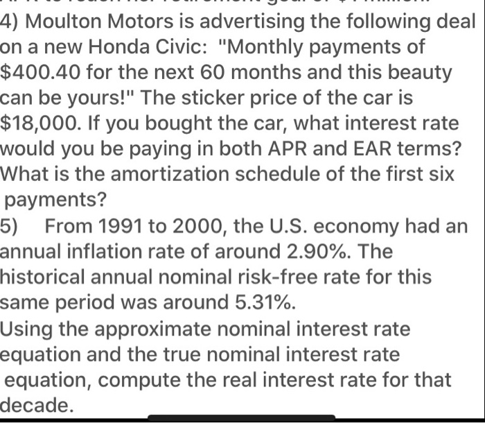 4) Moulton Motors is advertising the following deal