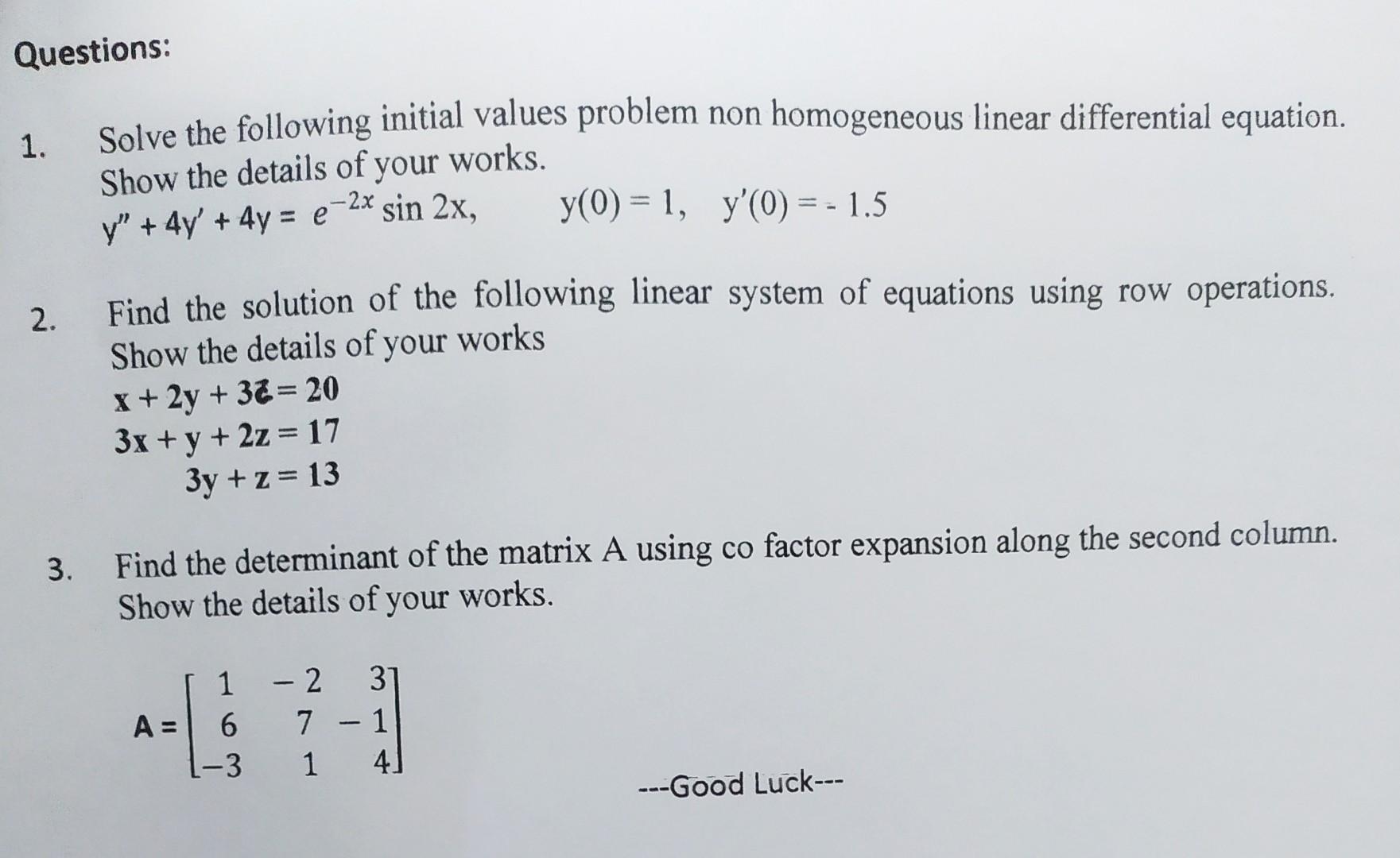 Solved 1 solve the following initial values problem non chegg