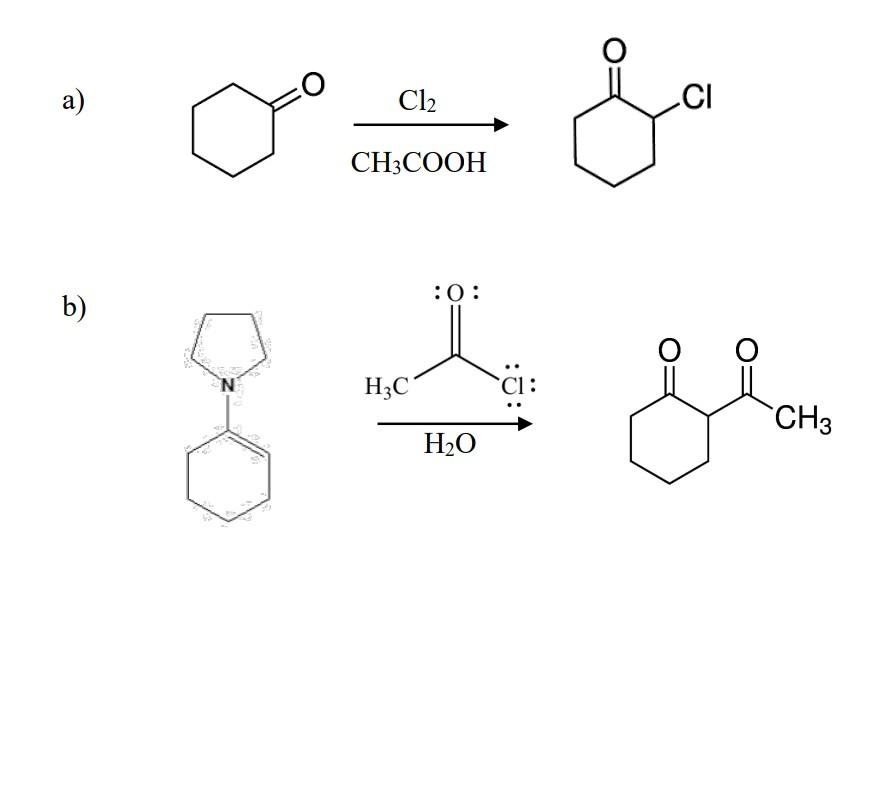 Solved A A) Cl2 مه Ci Ch3cooh :0: B) H3c Ci: Ch3 H2o 