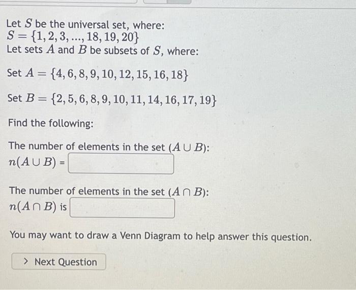 Solved S={1,2,3,…,18,19,20} Let Sets A And B Be Subsets Of | Chegg.com