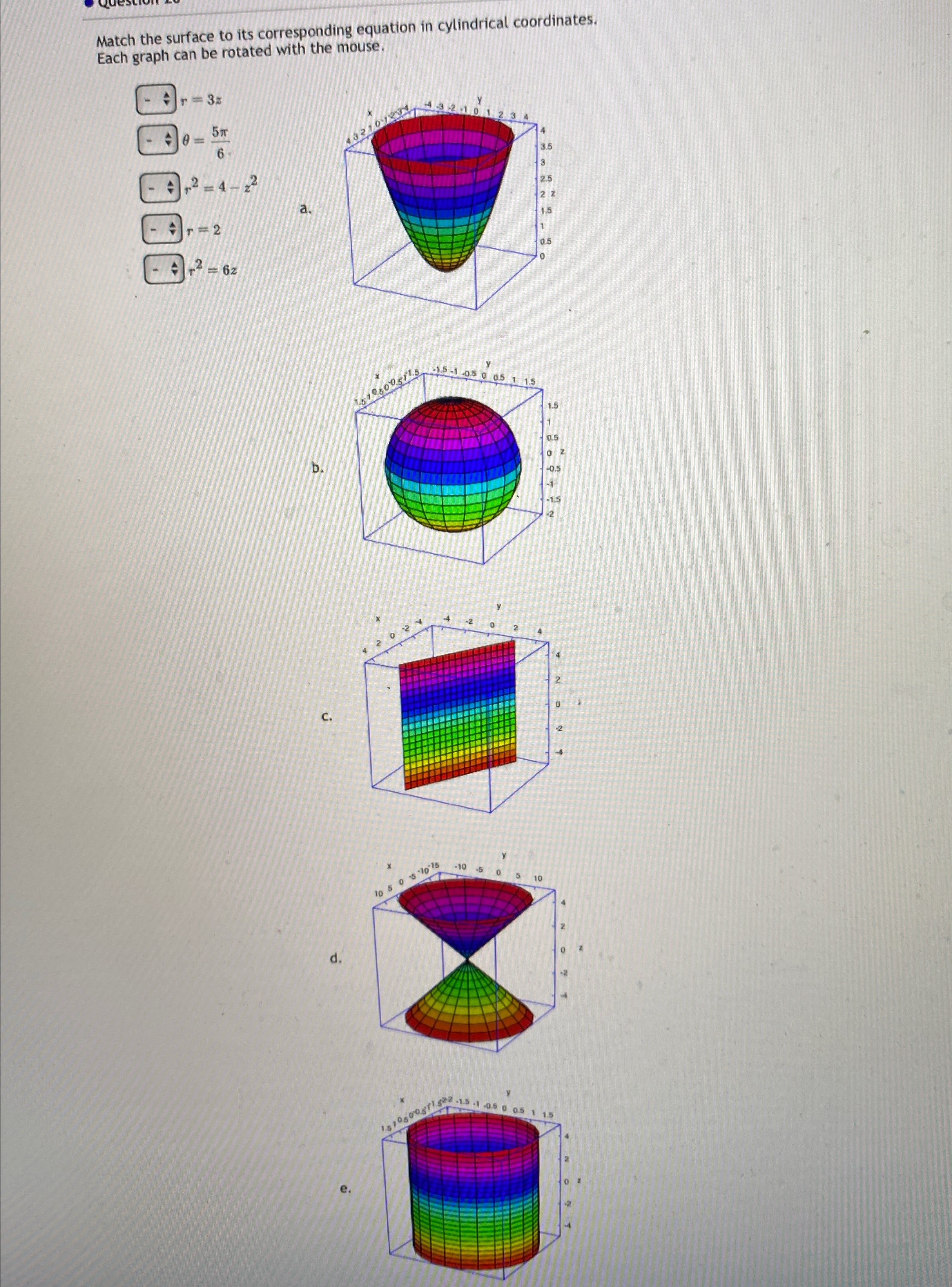 Solved Match the surface to its corresponding equation in | Chegg.com