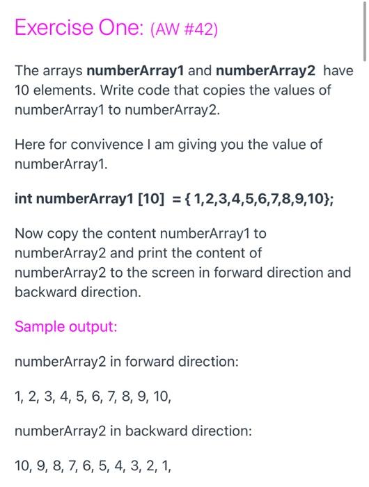 Solved Exercise One: (AW #42) The arrays numberArray1 and | Chegg.com
