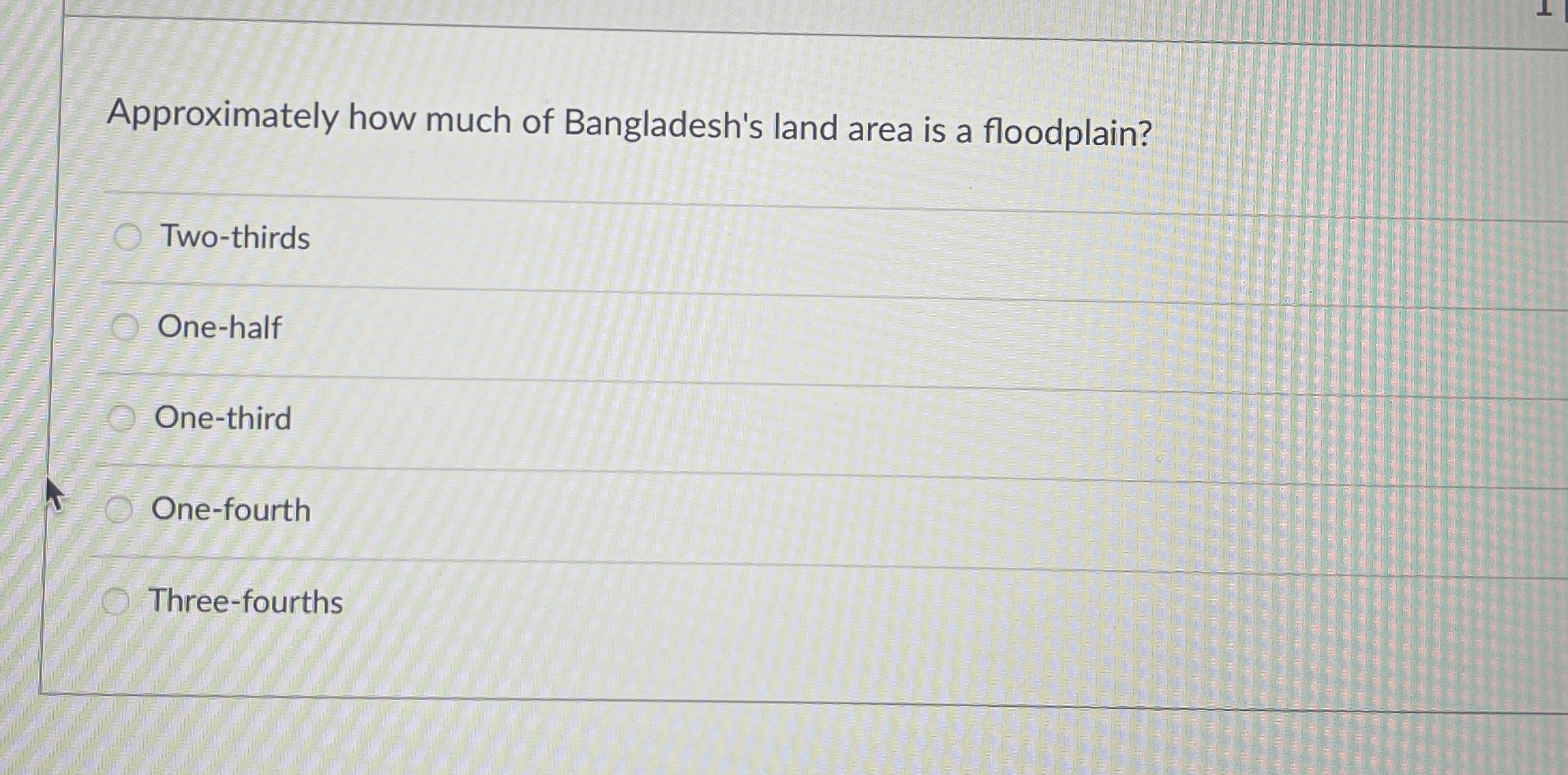 Solved Approximately how much of Bangladesh's land area is a | Chegg.com