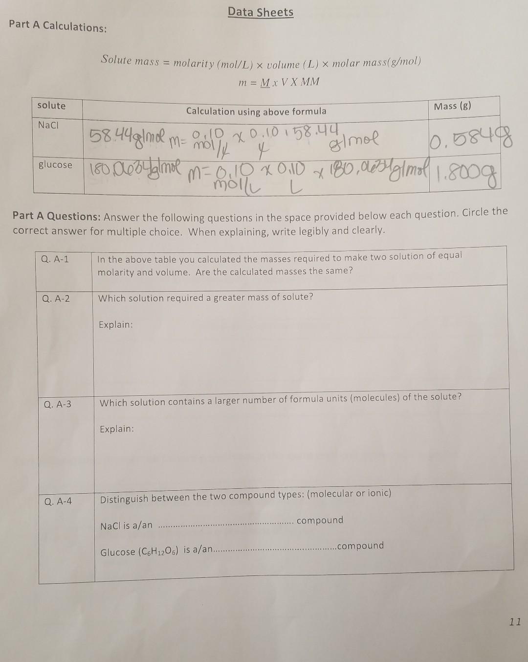 Solved Solute mass = molarity ( mol /L)× volume (L)× molar | Chegg.com