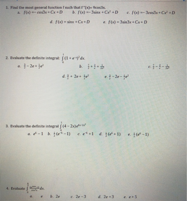Solved 1. Find the most general function f such that f"(x)= | Chegg.com