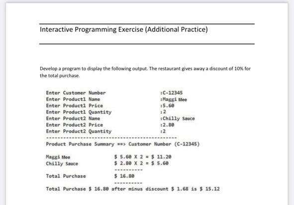 Solved Interactive Programming Exercise (Additional | Chegg.com