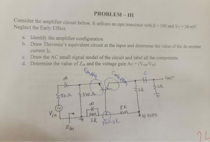 Solved Consider the amplifier circuit below. It utilizes an | Chegg.com
