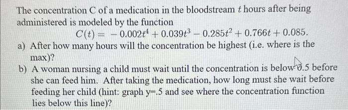 Solved The concentration C of a medication in the | Chegg.com