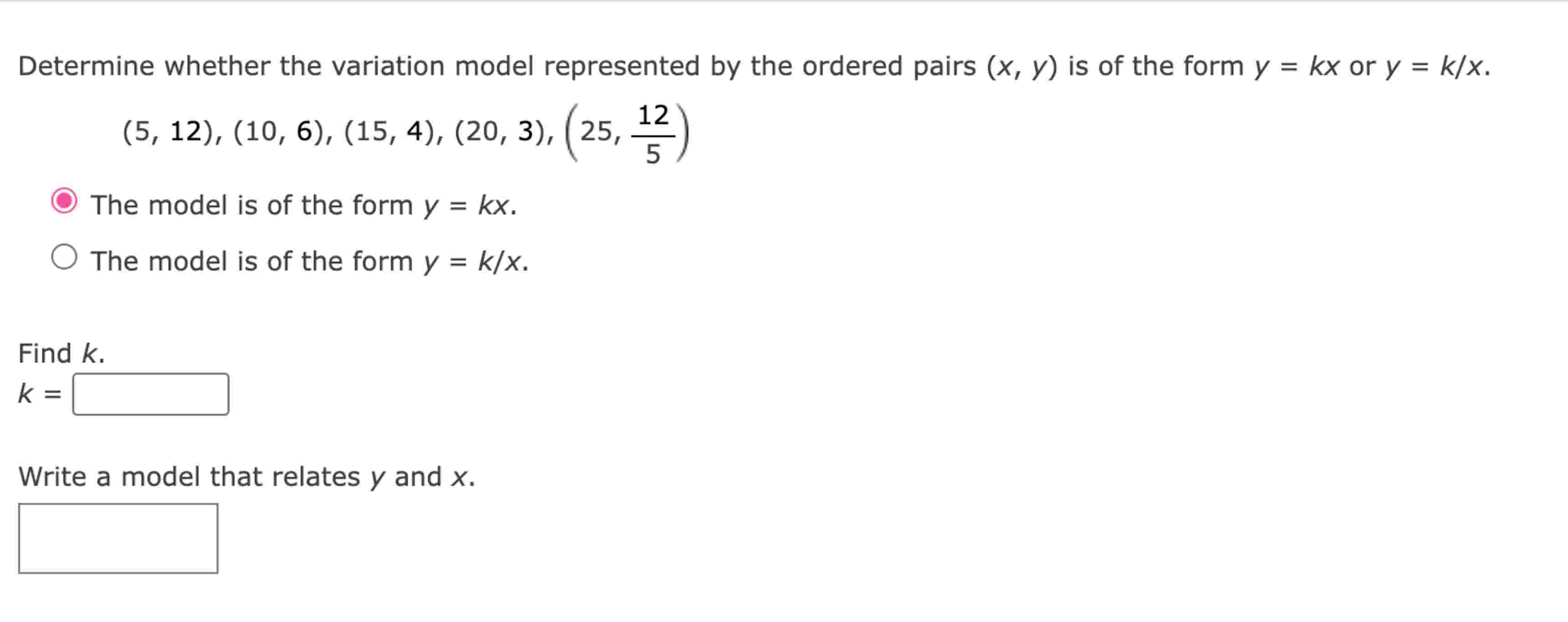 Solved Determine whether the variation model represented by | Chegg.com