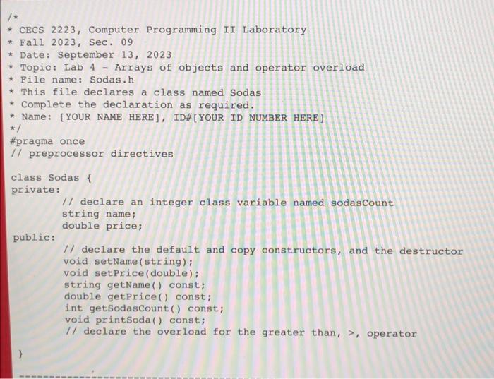Solved 1⋆ * CECS 2223, Computer Programming II Laboratory * | Chegg.com