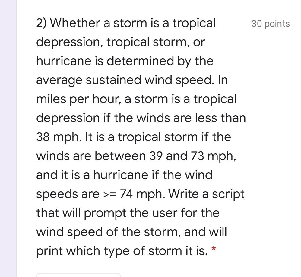 Solved 30 Points 2) Whether A Storm Is A Tropical | Chegg.com