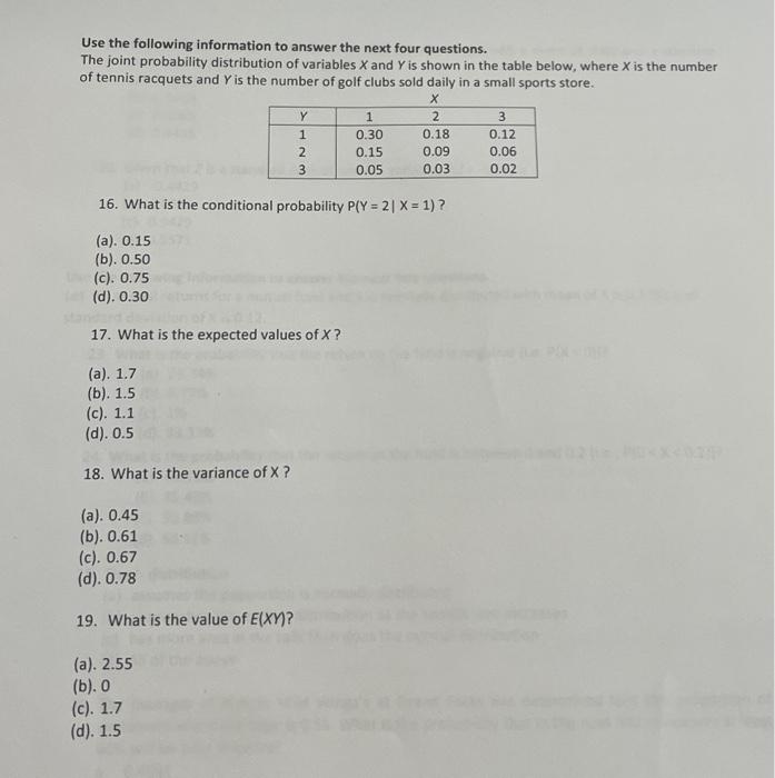 Solved Use The Following Information To Answer The Next Four | Chegg.com