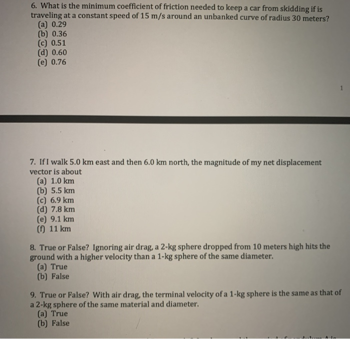 Solved 6. What is the minimum coefficient of friction needed | Chegg.com