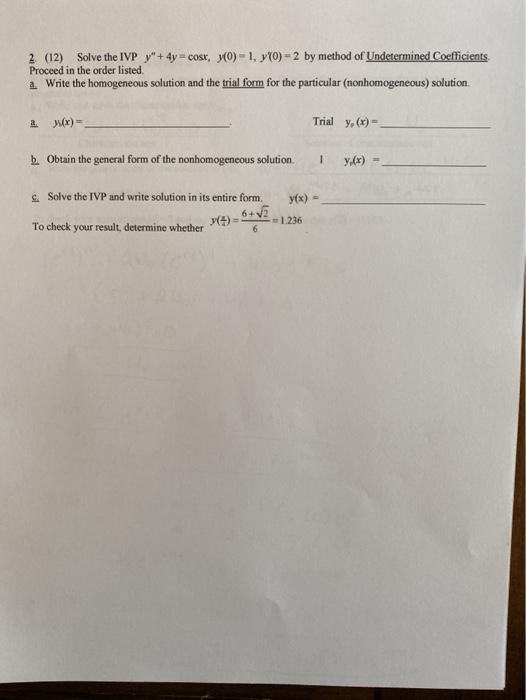 Solved 2 12 Solve The Ivp Y 4y Cost Y 0 1 Y0 2