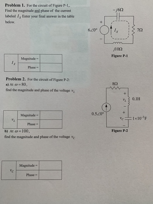 Solved -2622 Problem 1. For the circuit of Figure P-1,. Find | Chegg.com