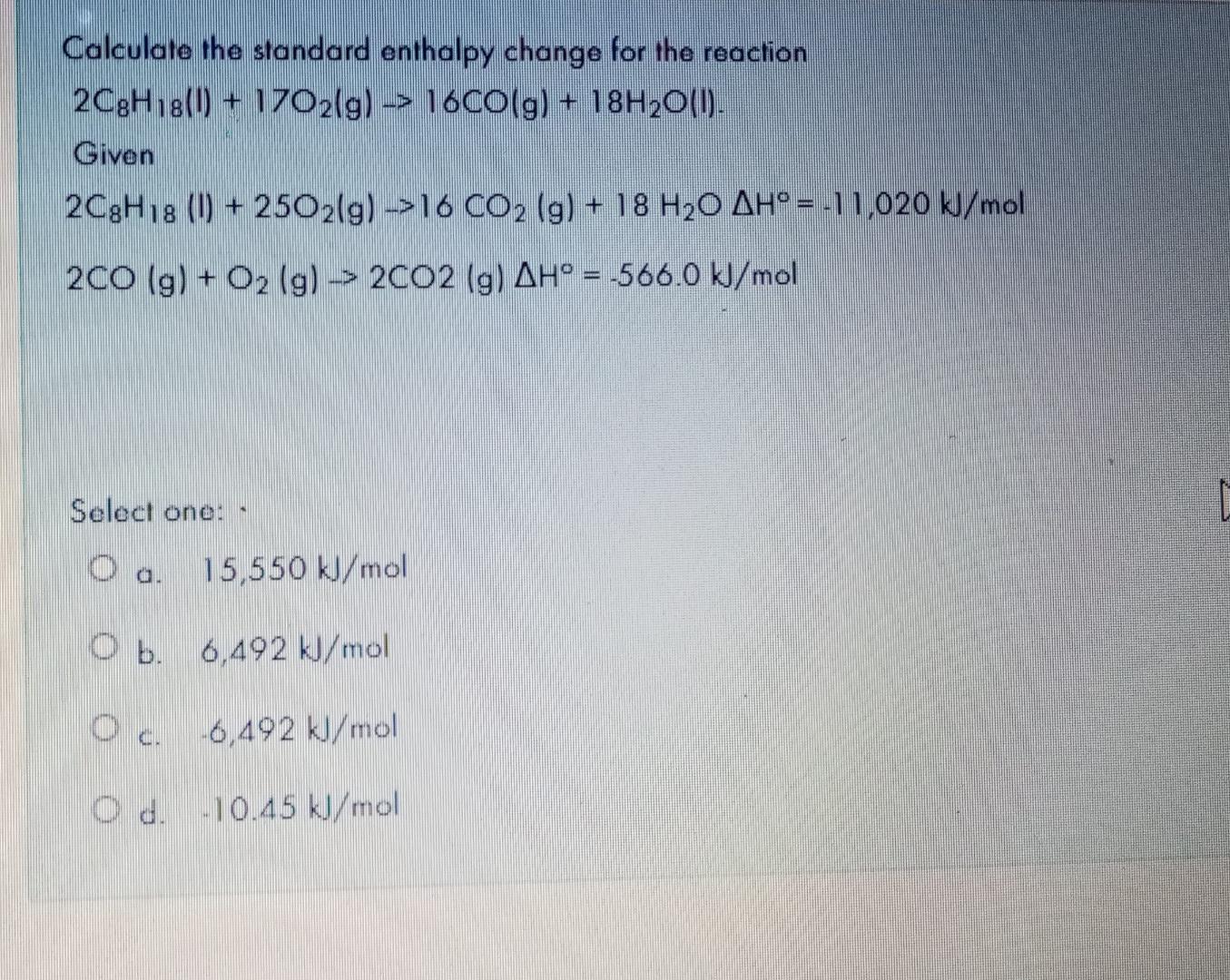 Solved Calculate The Standard Enthalpy Change For The | Chegg.com