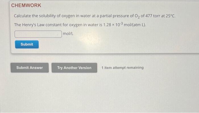 Solved Calculate the solubility of oxygen in water at a | Chegg.com