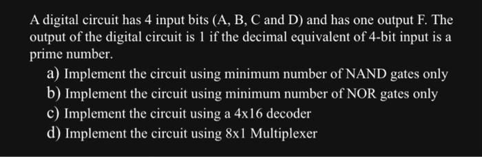 Solved A digital circuit has 4 input bits (A, B, C and D) | Chegg.com