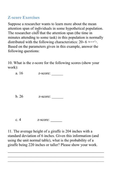 Solved Z-score Exercises Suppose a researcher wants to learn | Chegg.com