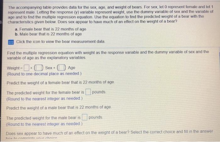 Solved The Accompanying Table Provides Data For The Sex