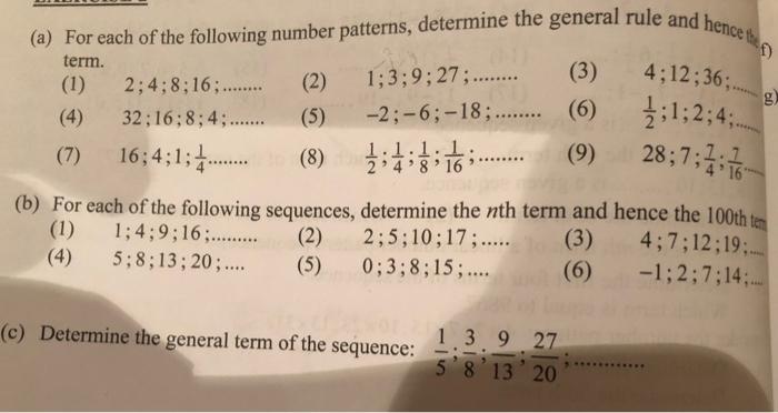 Solved A For Each Of The Following Number Patterns Det Chegg Com