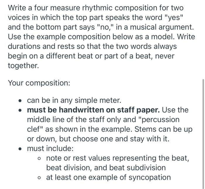 Write a four measure rhythmic composition for two | Chegg.com