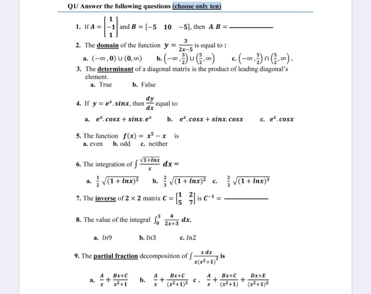 Solved Q1/ Answer the following questions (choose only ten) | Chegg.com
