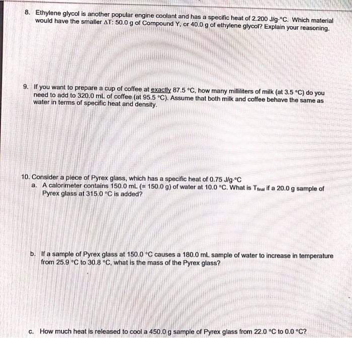 Solved 8. Ethylene glycol is another popular engine coolant