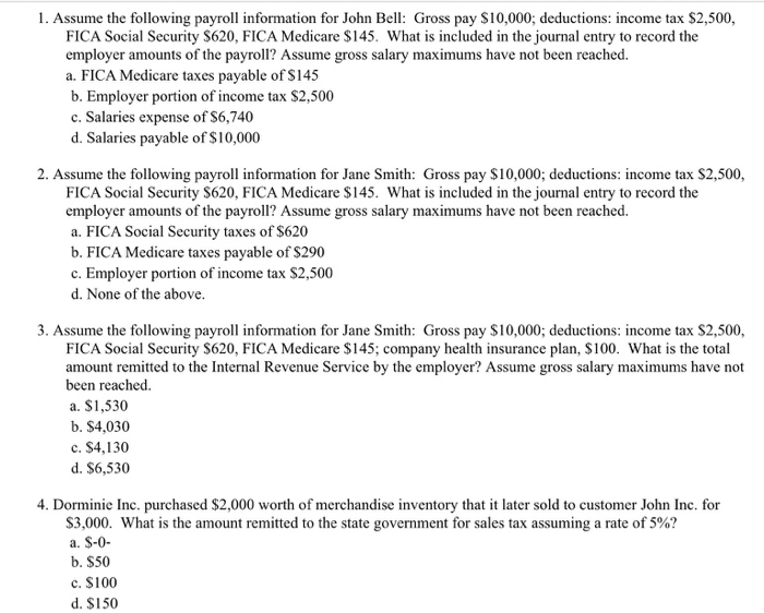 Solved 1. Assume The Following Payroll Information For John | Chegg.com