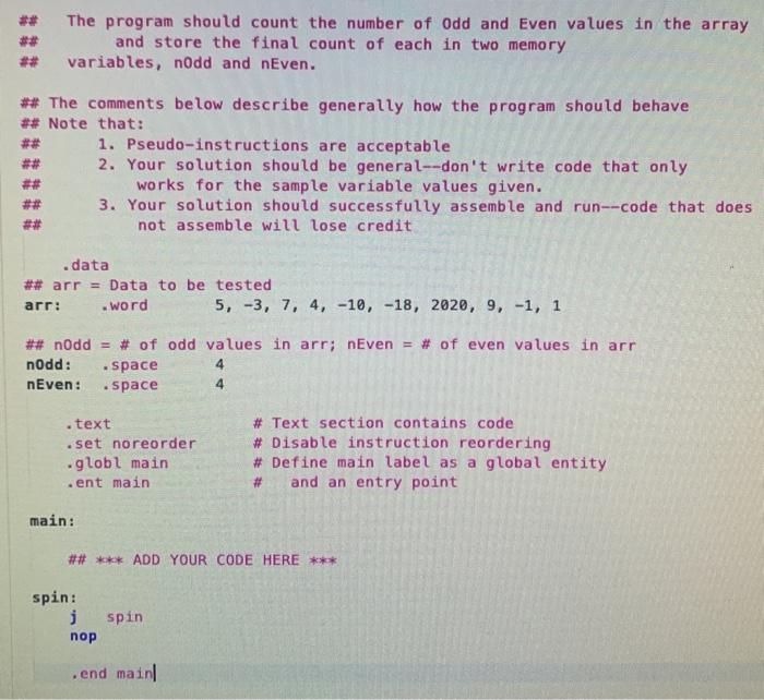 Solved ## The program should count the number of Odd and | Chegg.com