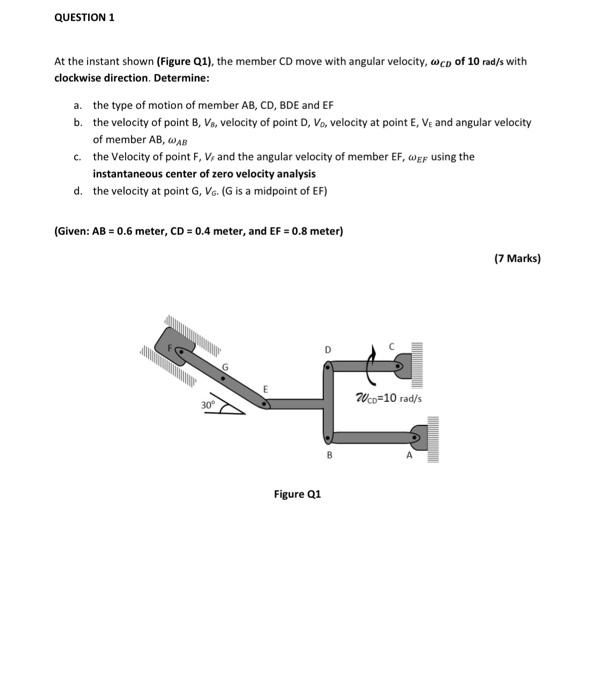 Solved QUESTION 1 At the instant shown (Figure Q1), the | Chegg.com