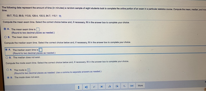 Solved The following data represent the amount of time (in | Chegg.com